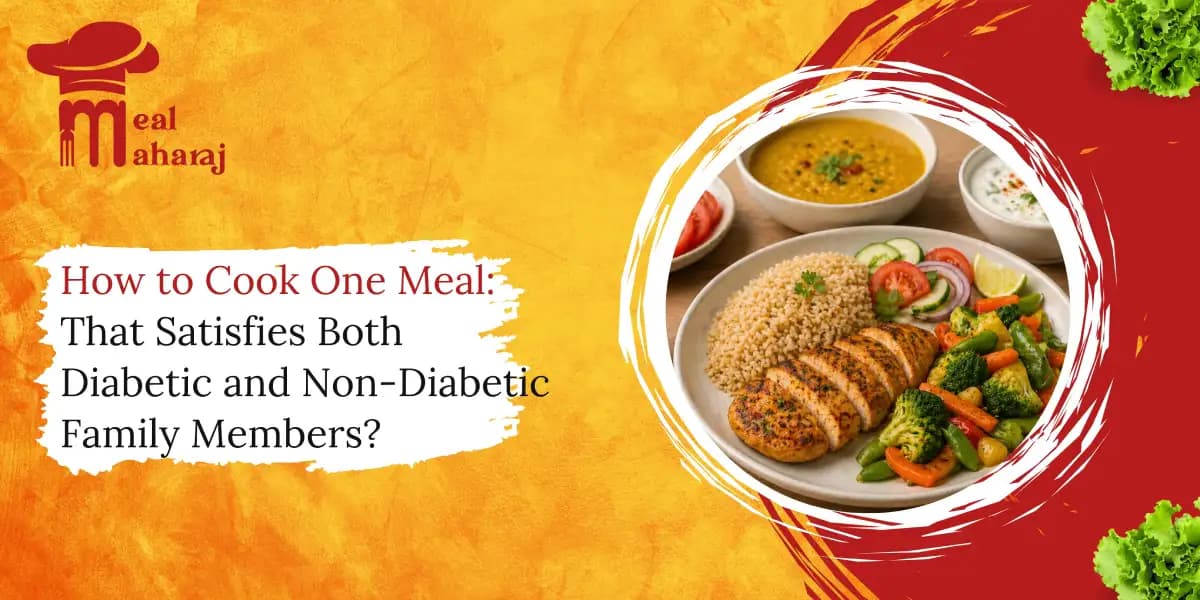 Balanced healthy meal plate with grilled chicken, brown rice, mixed vegetables, dal, salad, curd, and nuts on a wooden table